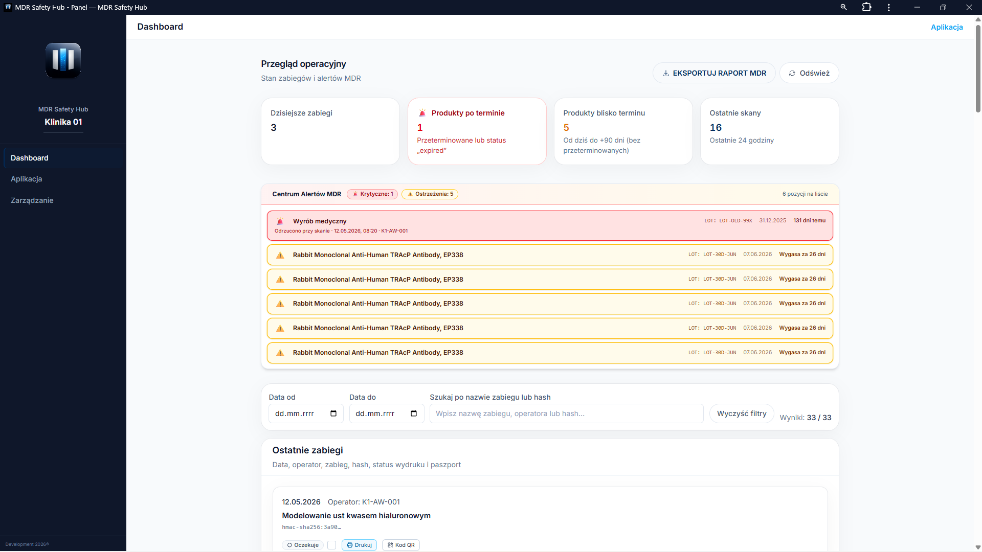 MDR Safety Hub — Pulpit: Centrum Alertów MDR, metryki i akcje operacyjne