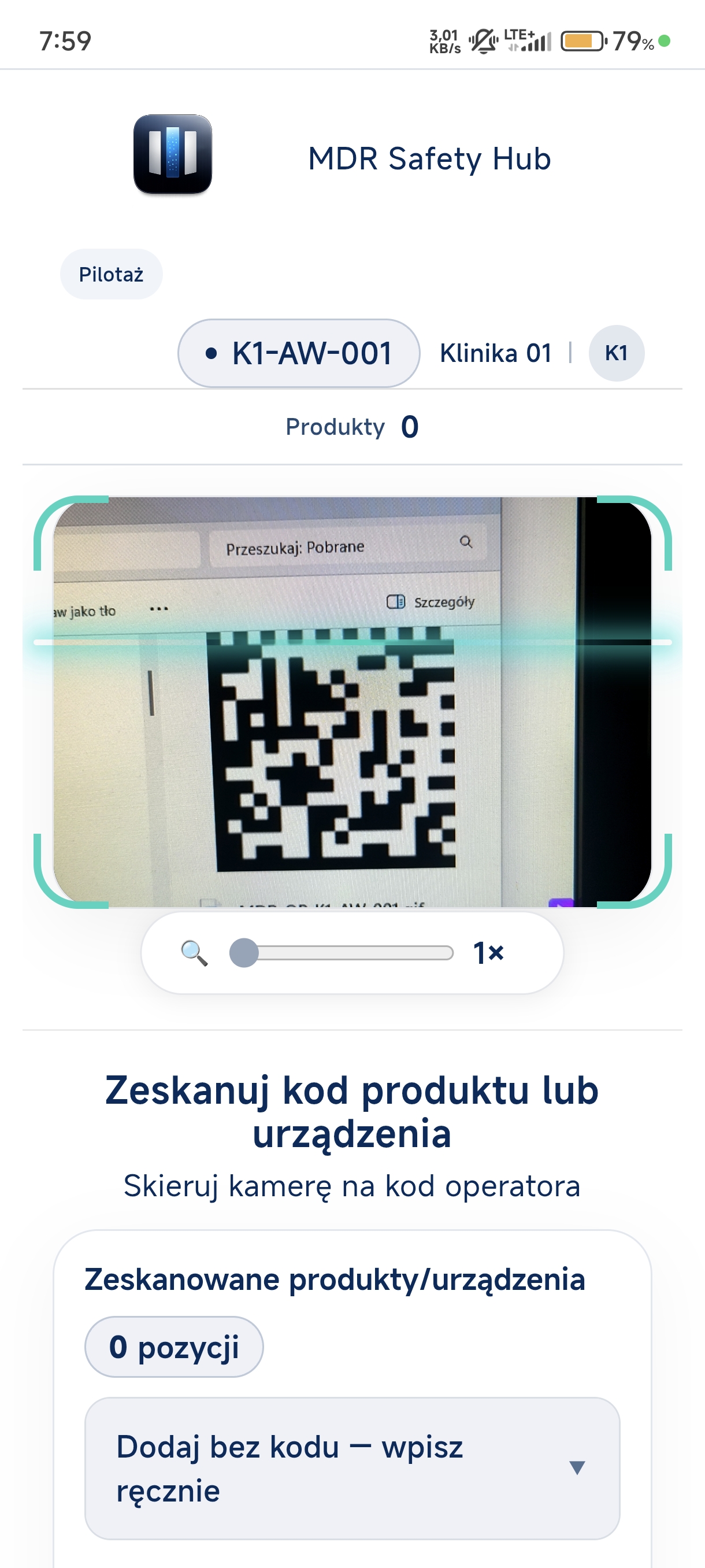 Autoryzacja operatora lub sesji kodem QR w MDR Safety Hub